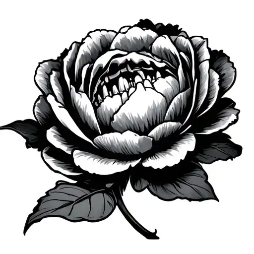 A Peony Tattoo That Has Teeth And Has A Dark And Spooky Style