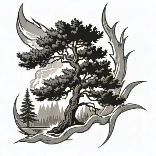 A Lightning Bolt Running Through A Pine Tree