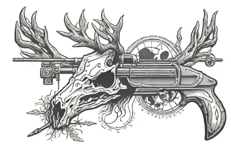 Deer Skull With A Rifle Blended Together In A Minimalist