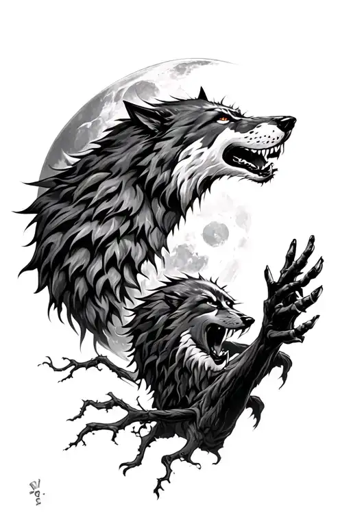 Moon And Werewolf Howling