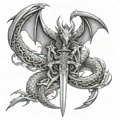 Wide Dragons Wings With A Sword Intertwined