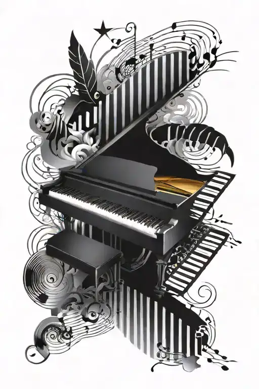 Forearm Sleeve Featuring A Piano Keyboard And A Music Staff With Notes