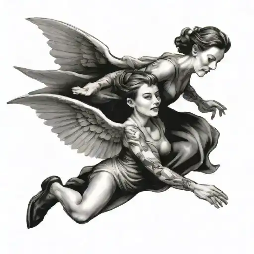 Mother And Son Flying