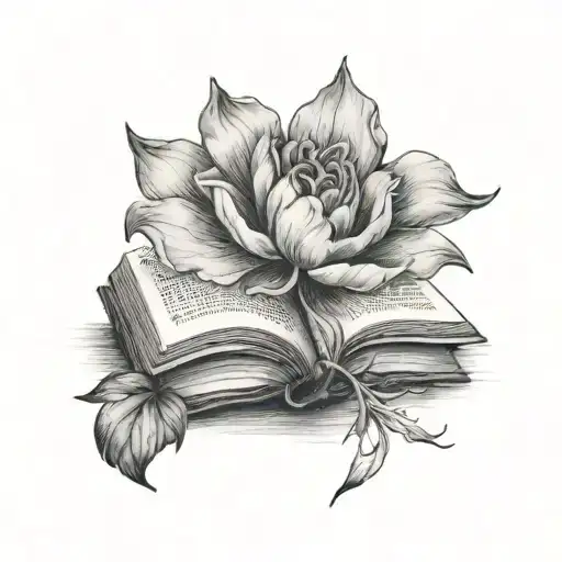 A Black And Grey Tattoo Of A Mystical Flower Growing Out Of A Book