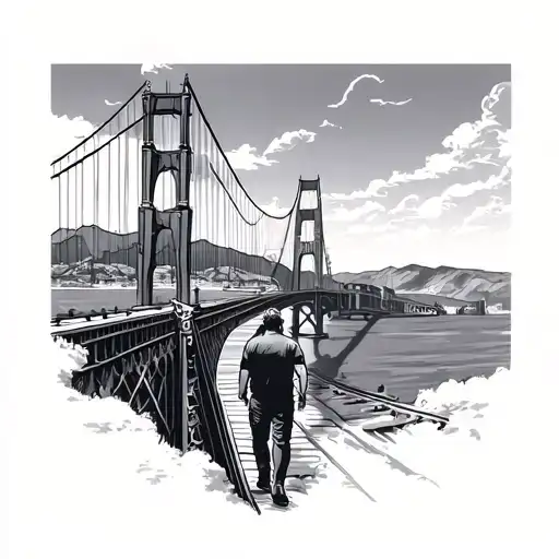Man Walking Up Heaven Gate Bridge
