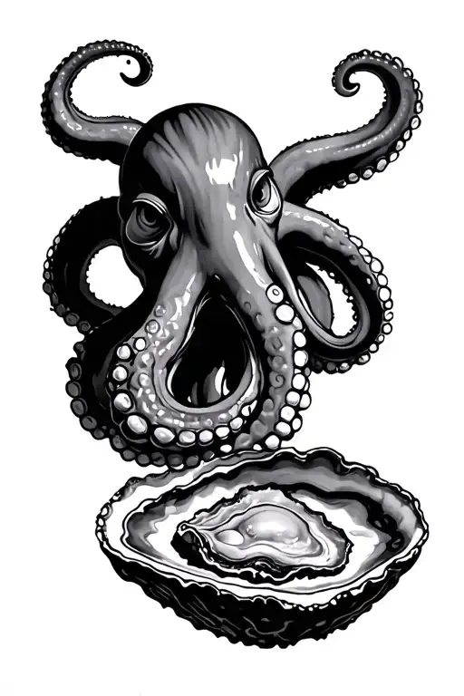 Octopus Opening An Oyster Being Shucked With Oyster