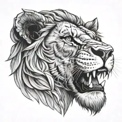Lion Head Frontal Black And White