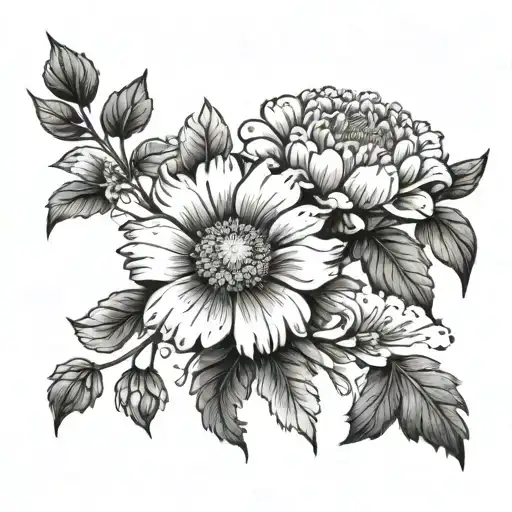 Marigold And Cosmos On A Vine