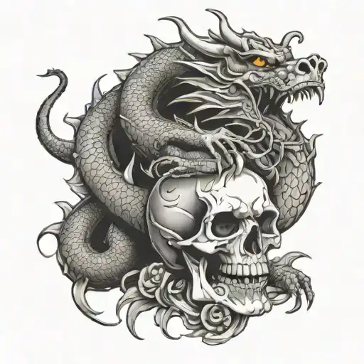Japanese Dragon Sitting On A Skull