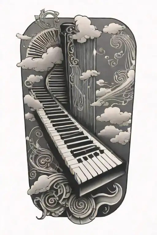 Forearm Sleeve Of Piano Keyboard And Music Staff With Clouds
