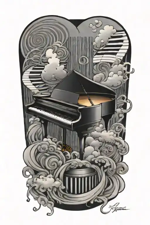Sleeve Of Piano Keyboard And Music Staff With Clouds