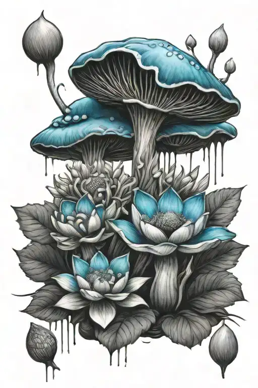 Aliens Blue Lotus And Mushrooms Growing