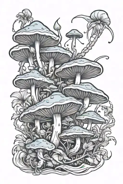 Aliens Blue Lotus And Mushrooms Growing