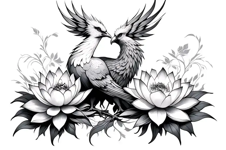Phoenix And Lotus Flowers