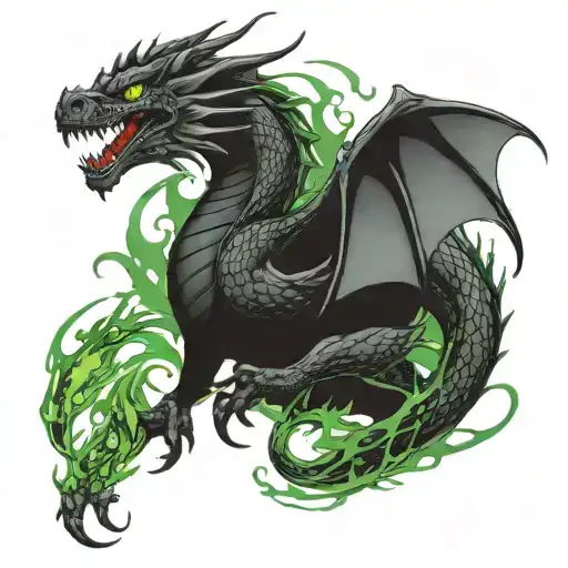 A Too Headed Black Dragon With Green Eyes Bredeing Green Fire