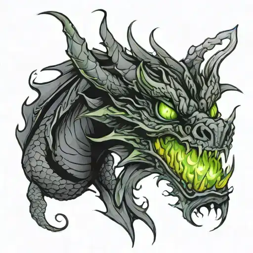 A Too Headed Black Dragon With Green Eyes Bredeing Green Fire