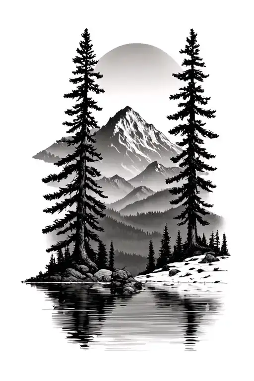 Pine Forrest Mountain And Lake