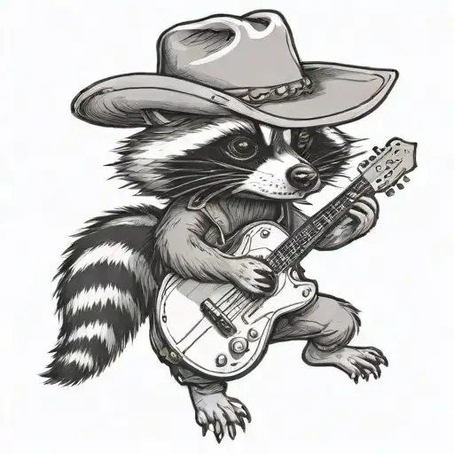 Raccoon Wearing Cowboy Hat Playing Guitar