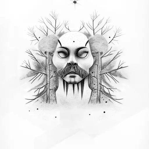 A Serene Forest With Constellations Forming A Face In The Sky