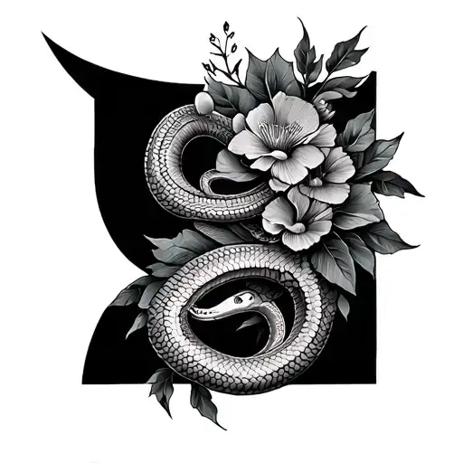 Blackout Full Leg Tattoo Floral With Snakes