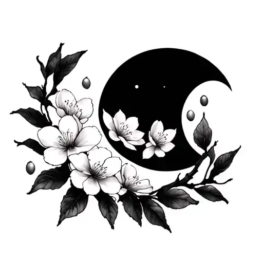 Cherry Blossom And Crescent Moon