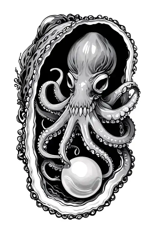 Octopus Opening A Oyster With A Pearl Inside