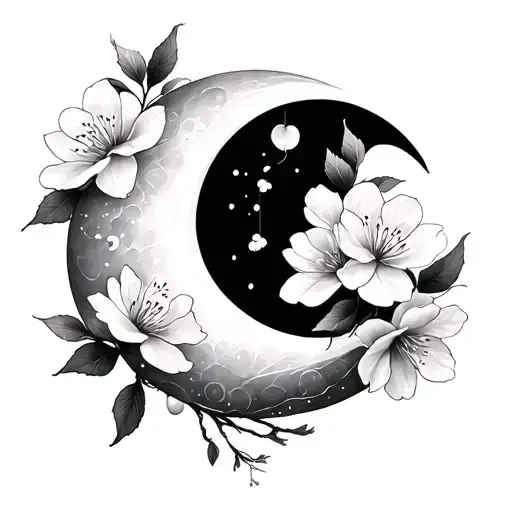 Cherry Blossom And Crescent Moon