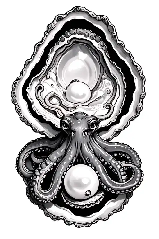 Octopus Opening A Oyster With A Pearl Inside With No Teet
