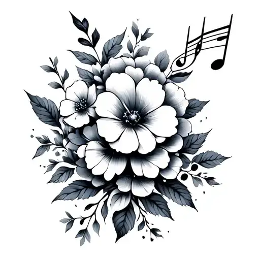 Flowers And Music Note Intertwined