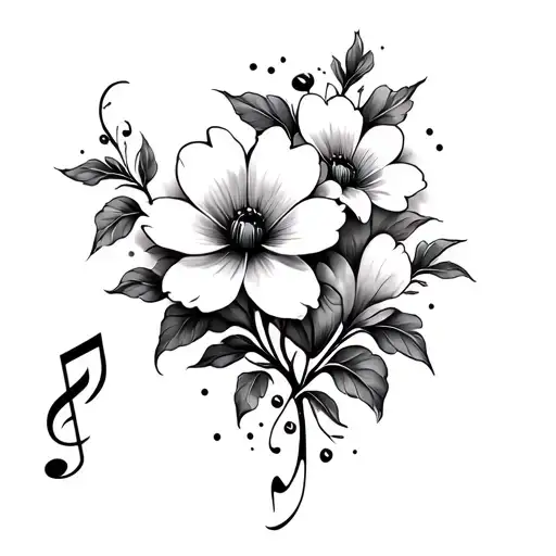 Flowers And Music Note Intertwined