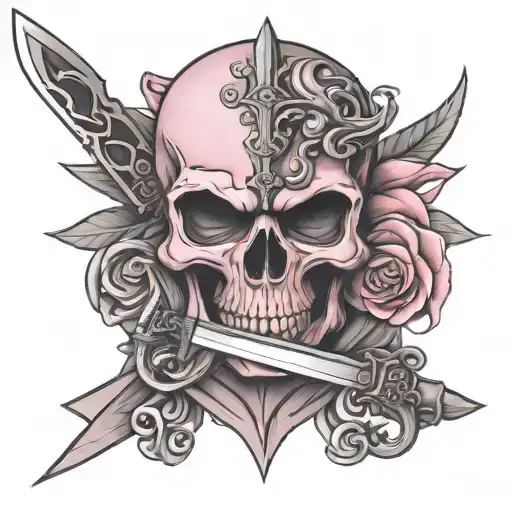 Pink Skull With A Sword Pierced By A Sword