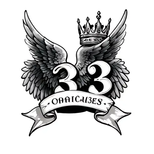 Wings With 33 And Crown Surrounded By Bold