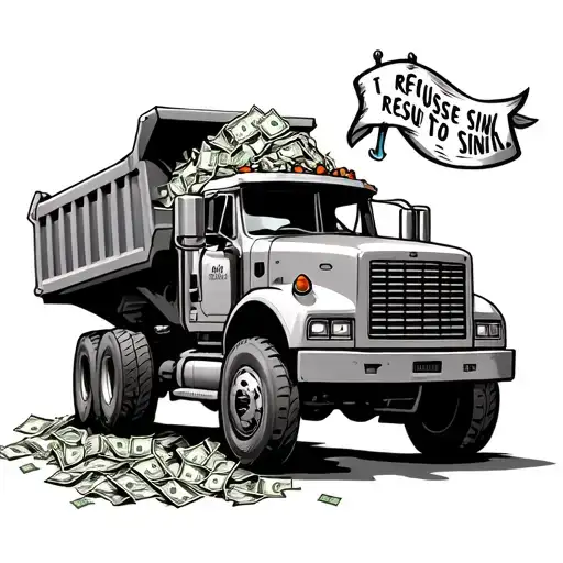 Super Ten Dump Truck Spilling Money While Dragging An Anchor With A Banner Saying I Refuse To Sink