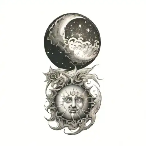 Sun And Moon Wanning Crescent Moon