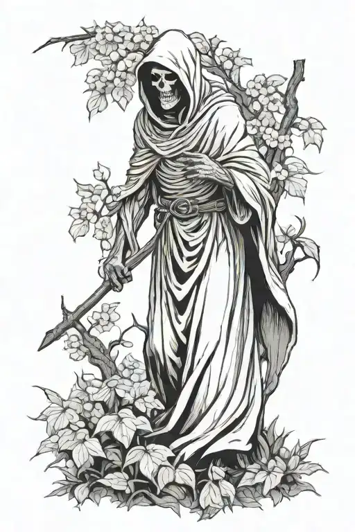 Grim Reaper Standing Under A Dogwood Tree