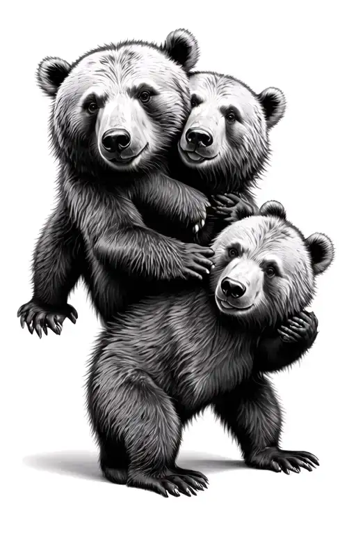 3 Realistic Full Body Bear Cubs Playing Like A Totem Pole