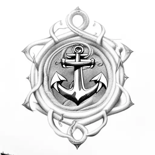 Intricate Anchor Surrounded By Waves