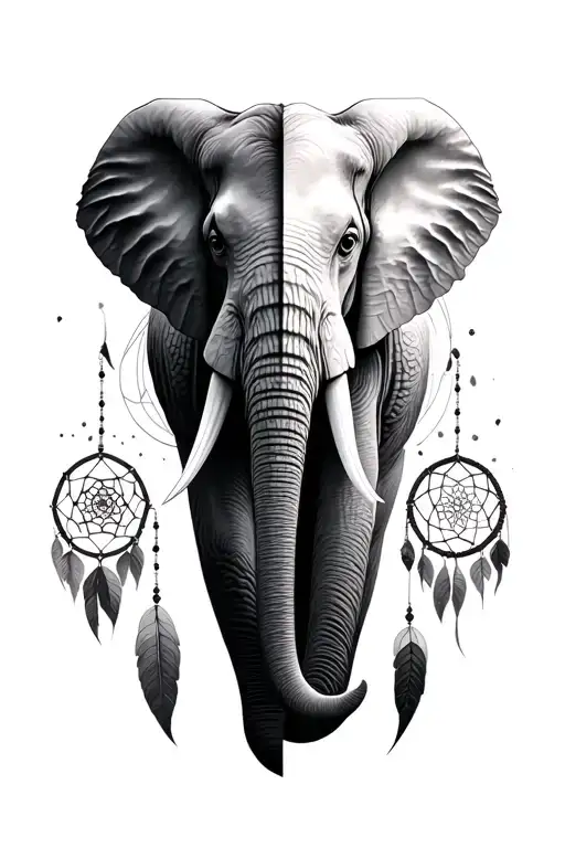 Elephant Portrait Left Half Geometric Right Half Realism Dream Catcher