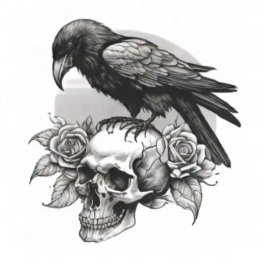 Crow Perched On A Human Skull