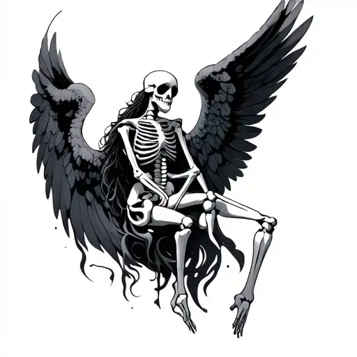A Seperate Angel And Skeleton With Cybersigilism Design Inspired