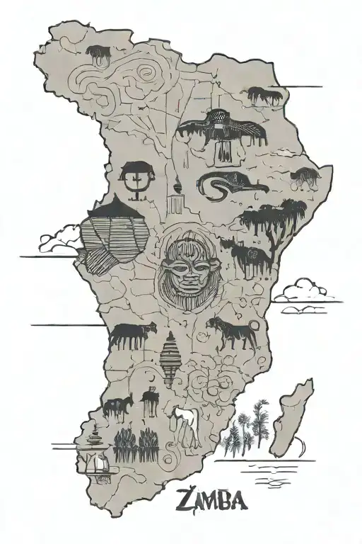 An African Map With A Line Head And Zambia Outlined