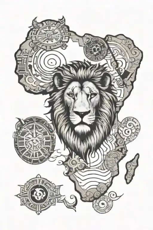 African Map With A Lion Head In