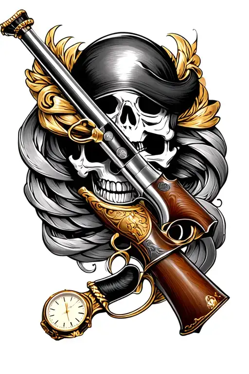Spiralled Pirate Musket With Golden Watch Intertwined