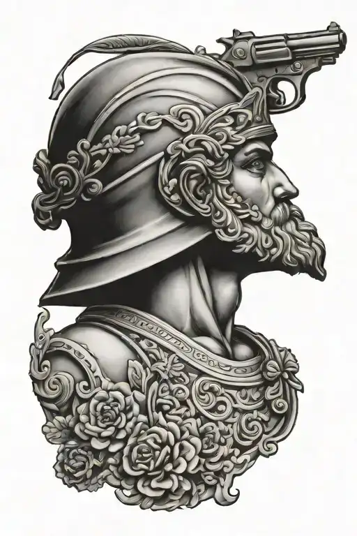 Greek Tattoo Thinking With A Gun In Hand