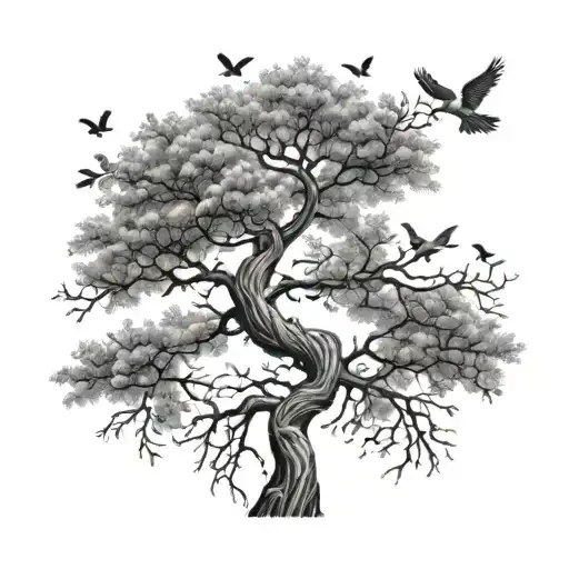 Realistic Poison Tree With Birds Flying