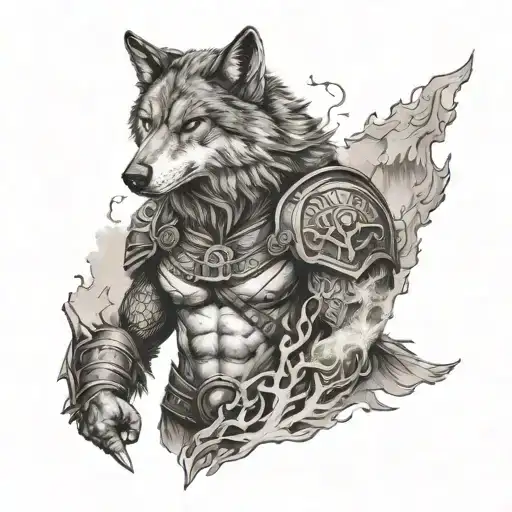 Wolf Sleeve And Viking Warrior With Forest Background With Smoke Effect