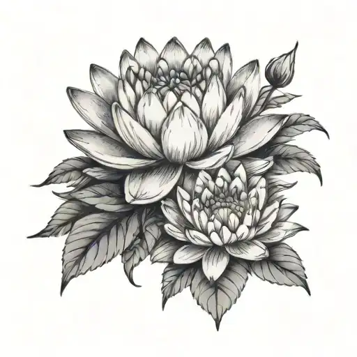Water Lilly And Chrysanthemums Flower