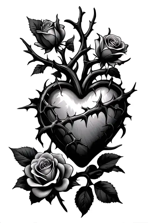 Heart With Rose Thorns Intertwined