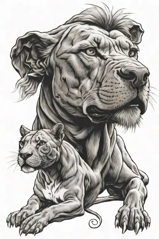 Pitbull And Lion