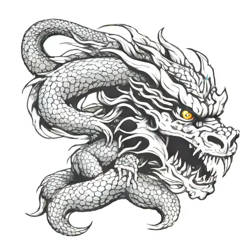 Japanese Dragon Sitting On A Skull